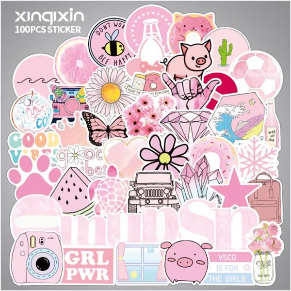 Ảnh đại diện sản phẩm Bộ 100 miếng sticker Màu hồng cute